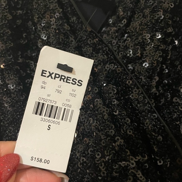 EXPRESS Sequin V-Neck Tie Waist Wide Leg Jumpsuit size Small NWT - Picture 9 of 13